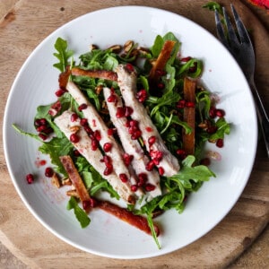 Turkey Pomegranate Salad on a white plate.