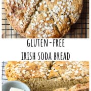 A rounded, golden brown loaf of gluten-free Irish soda bread.