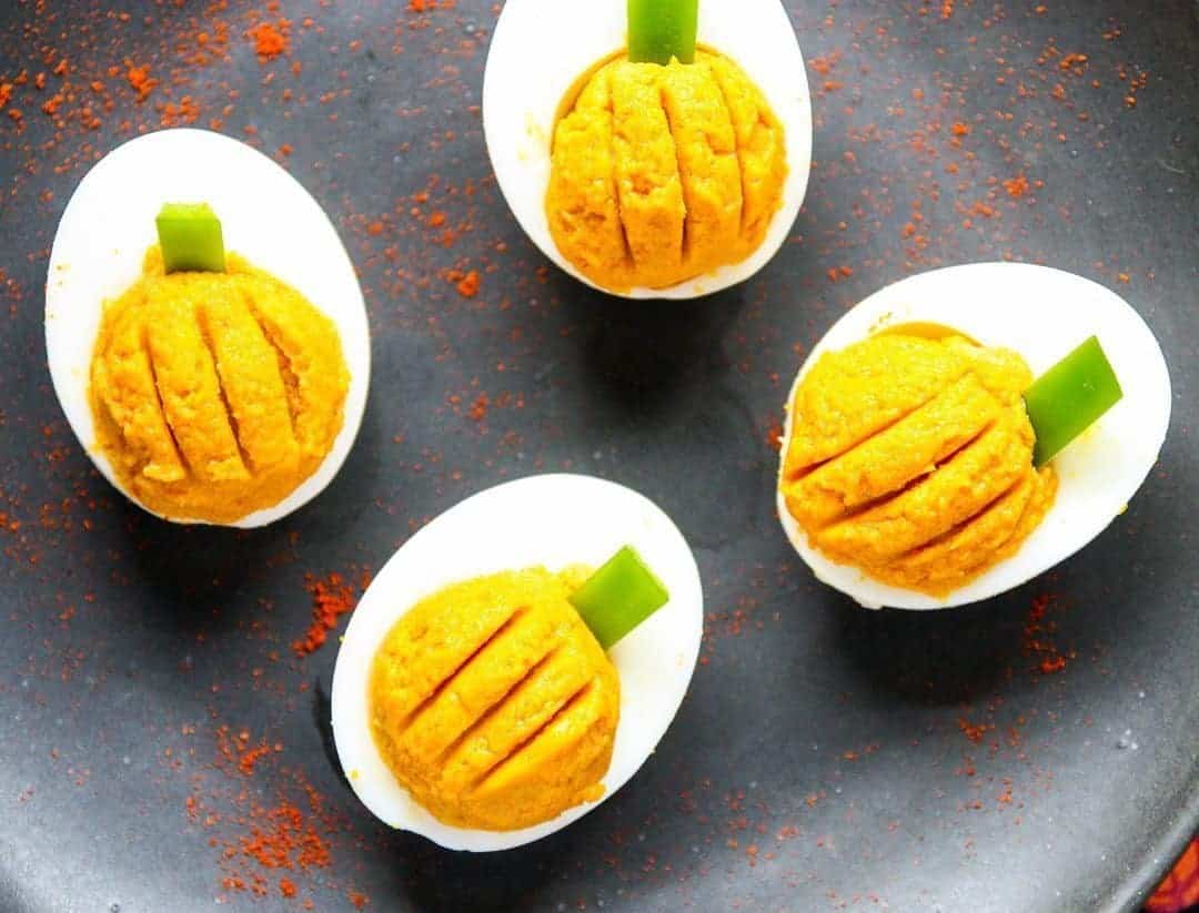 Deviled Eggs that look like pumpkins 
