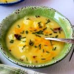 A bowl of soup on a table