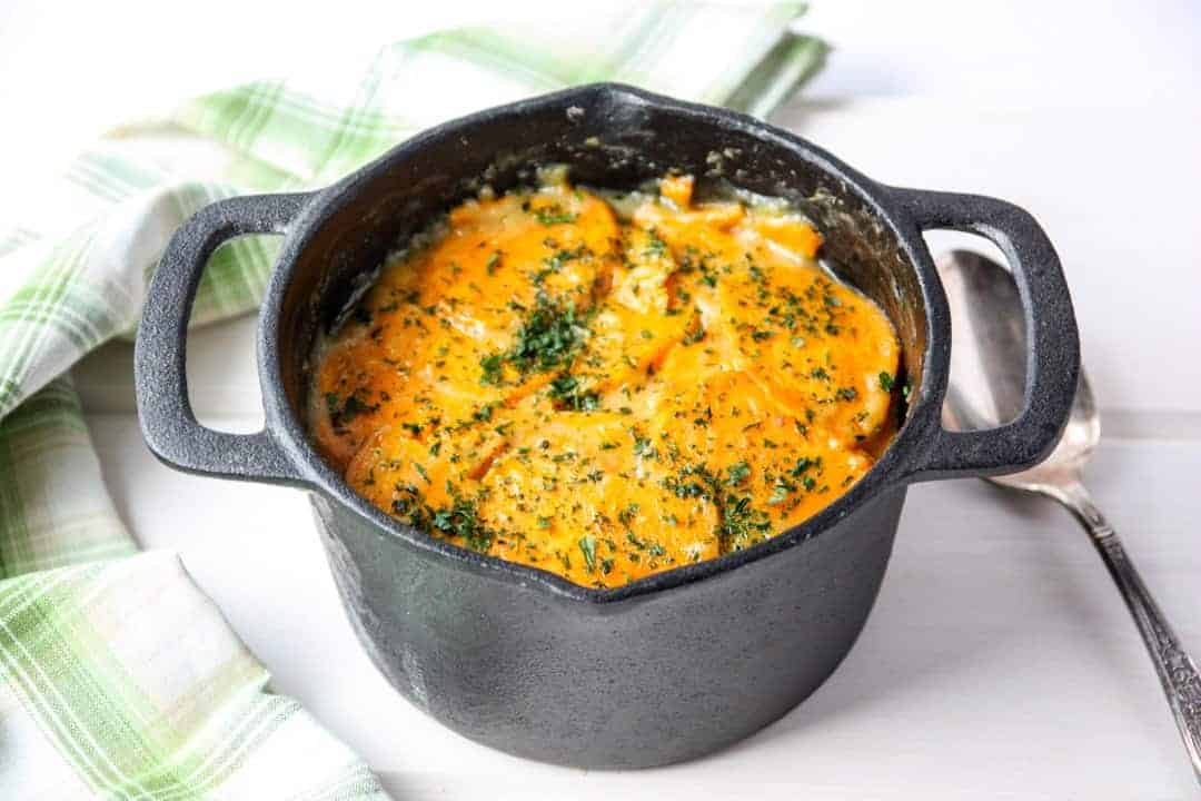 A pot of cooked sweet potatoes