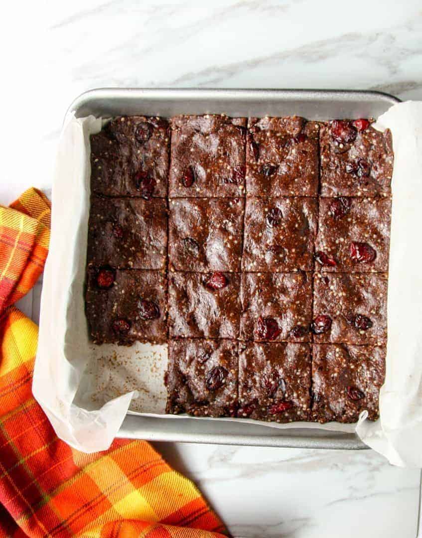 A pan of chocolate protein bars