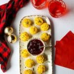 Appetizers on a platter with dip