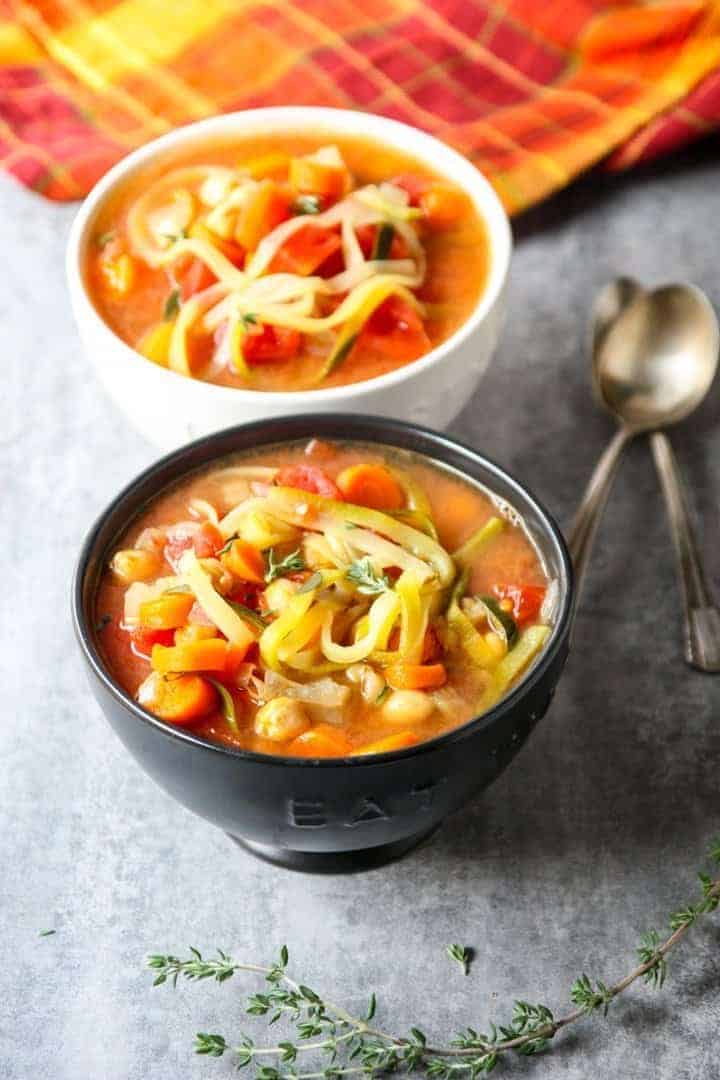 Vegetable Zucchini Noodle Soup in 2 Bowls