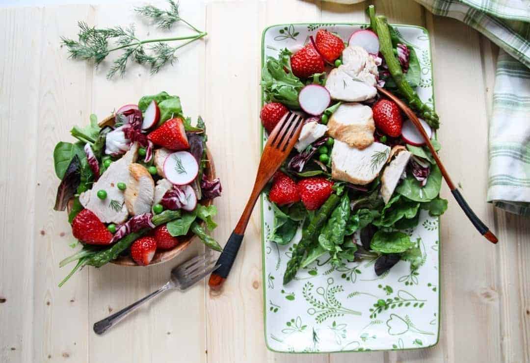 Fresh fruit and vegetables on a plate