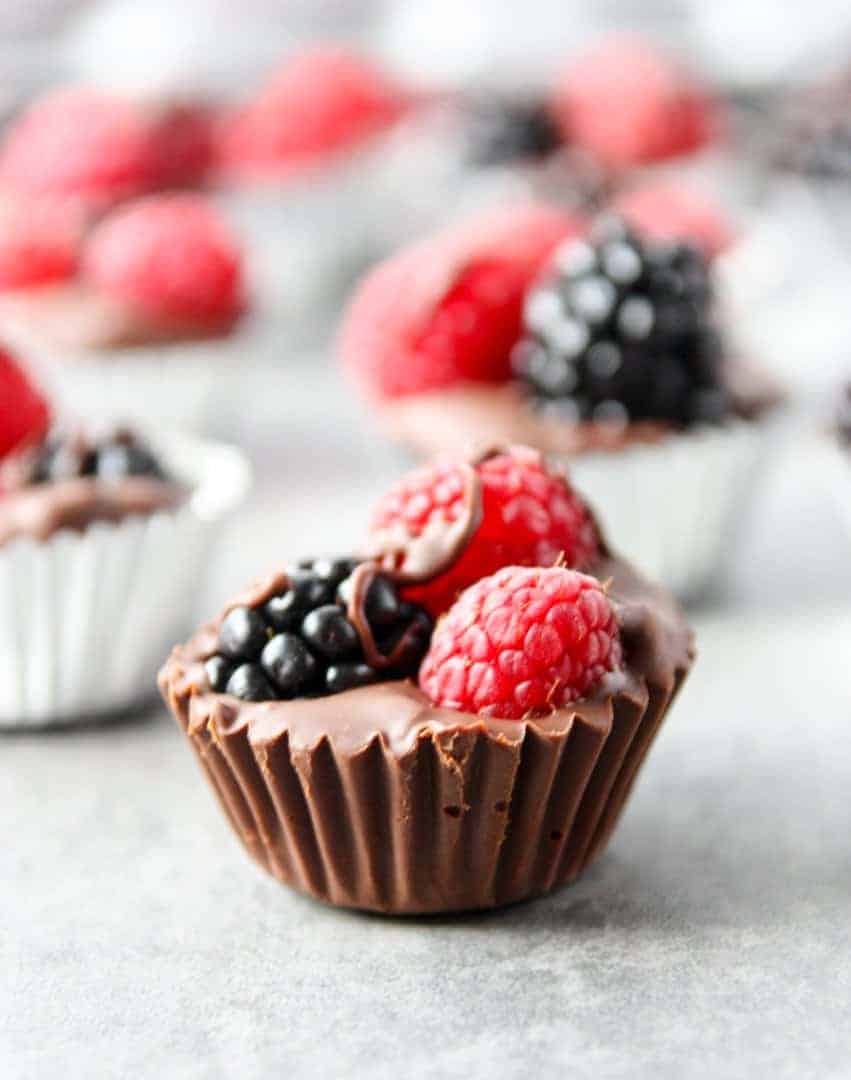 close up shot of a chocolate berry cup