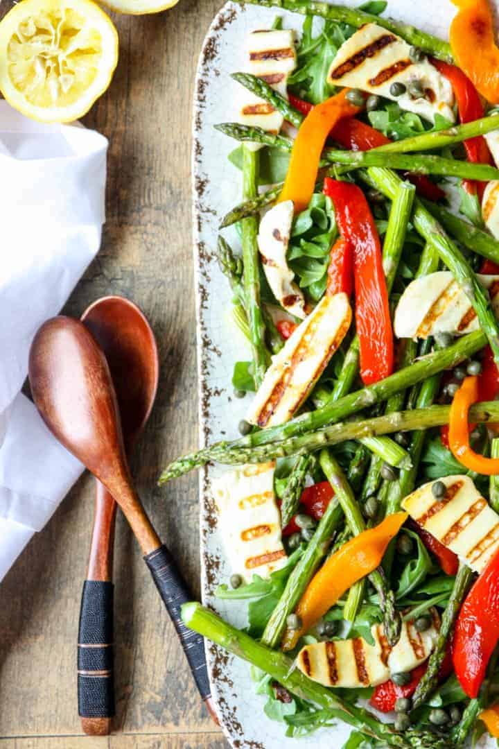 A bowl of salad, with Halloumi and Cheese