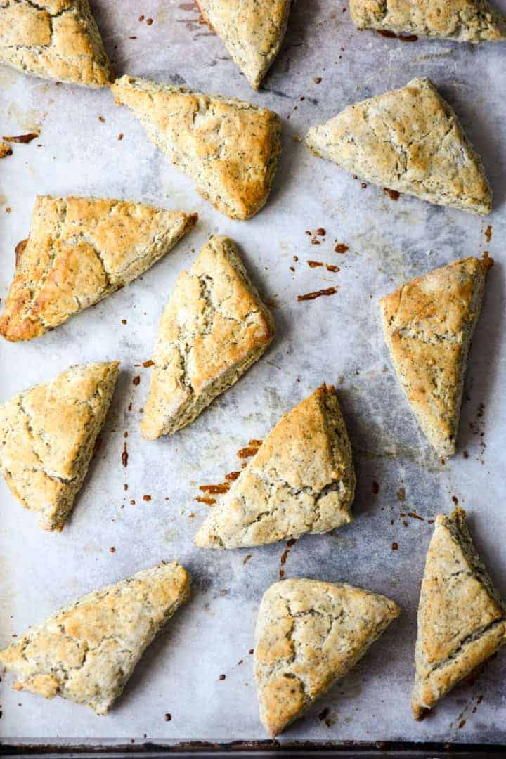 Baked scones on a baking sheet