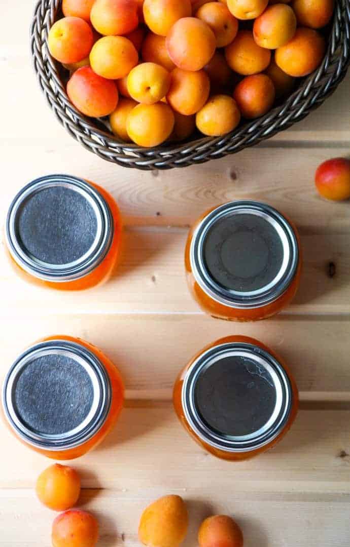 A bowl of apricots on a table.