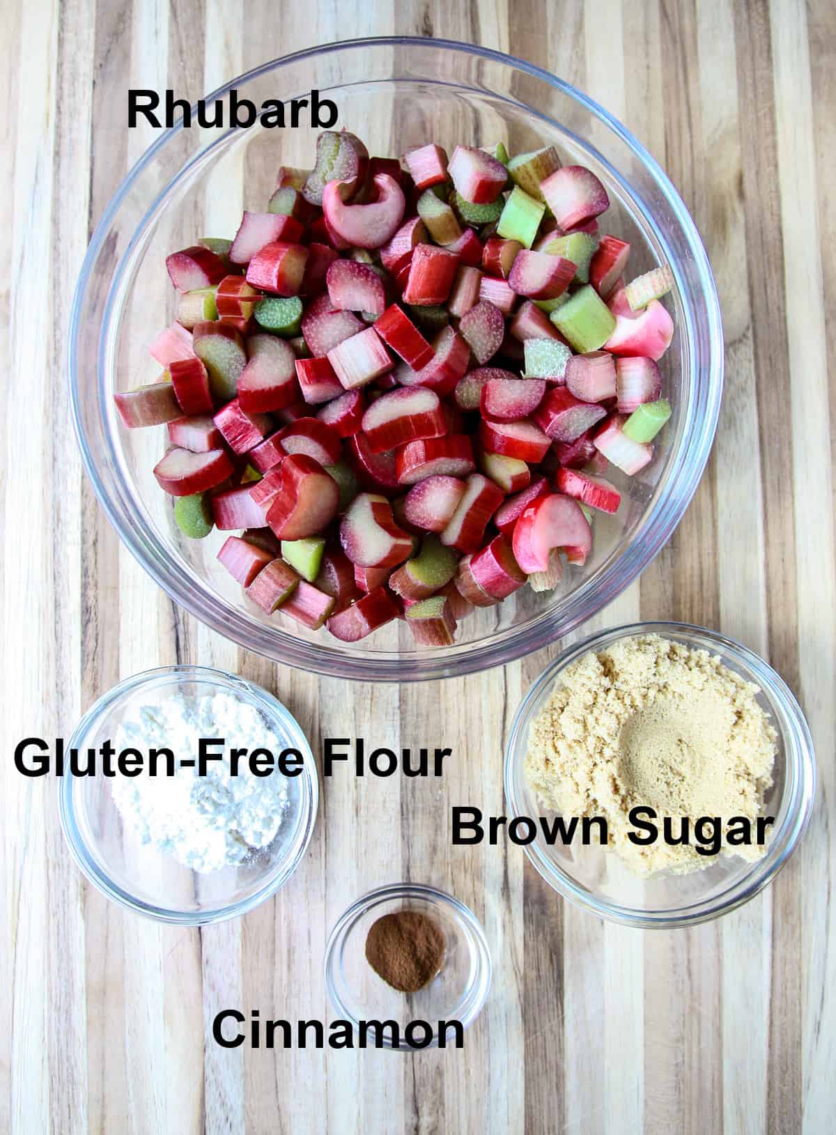 The ingredients for the rhubarb crisp filling.