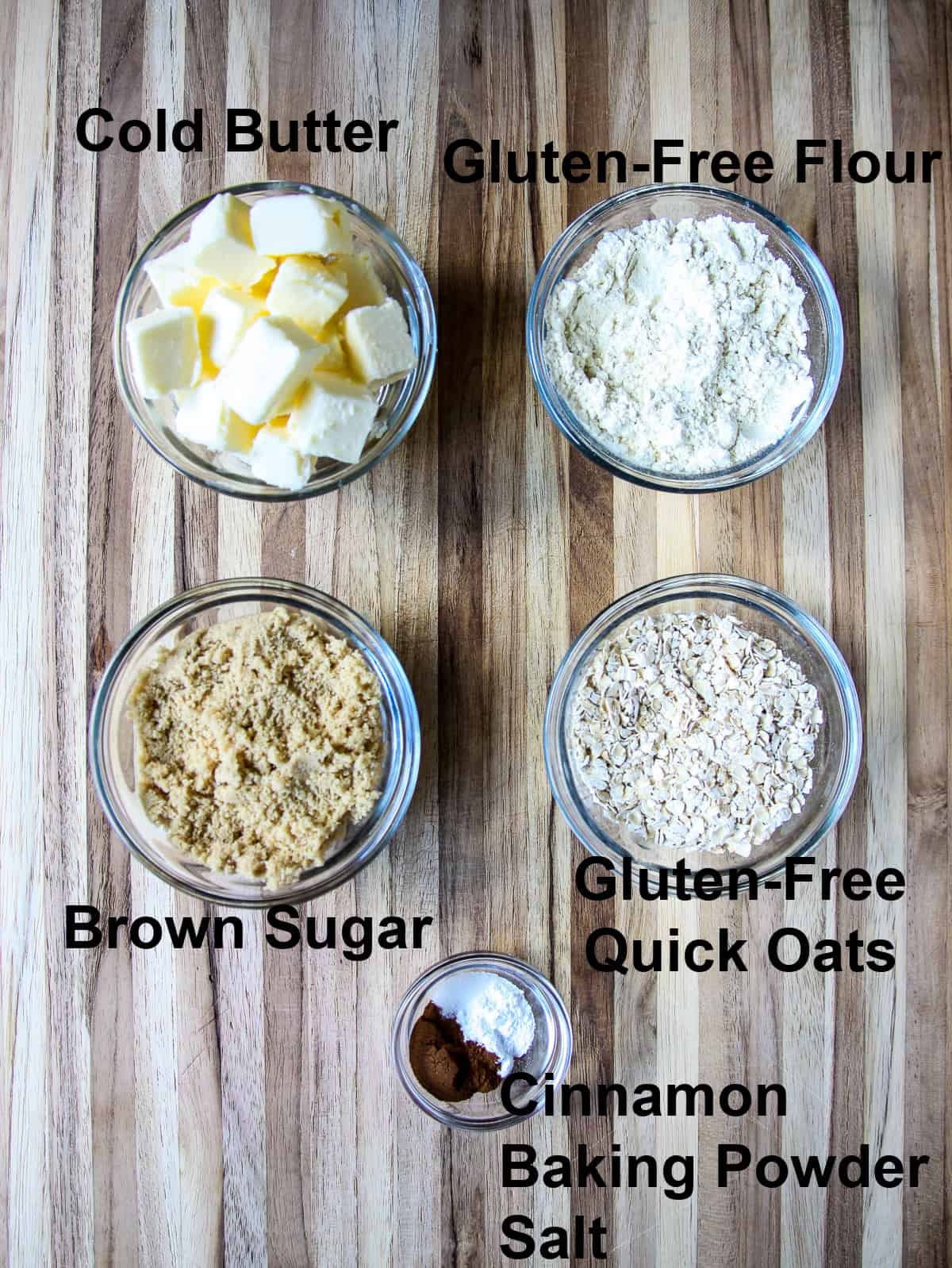 The ingredients for the dessert topping on a wooden board.