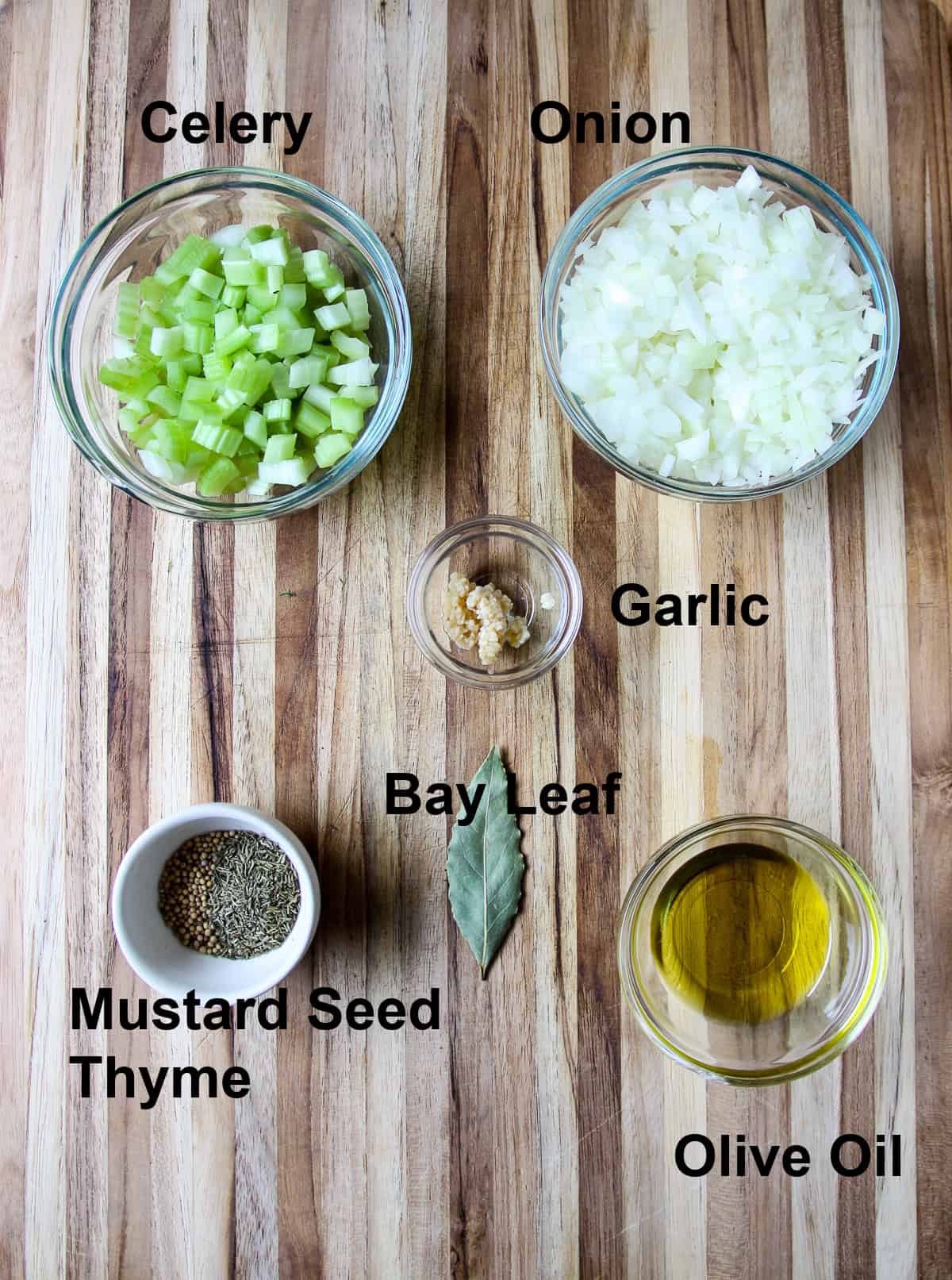 Some of the recipe ingredients on a wooden board.