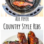 Country style pork ribs in an air fryer basket.