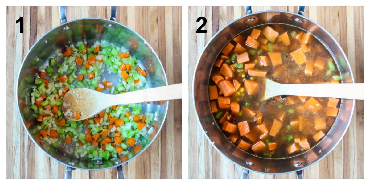 Making the soup, step by step.