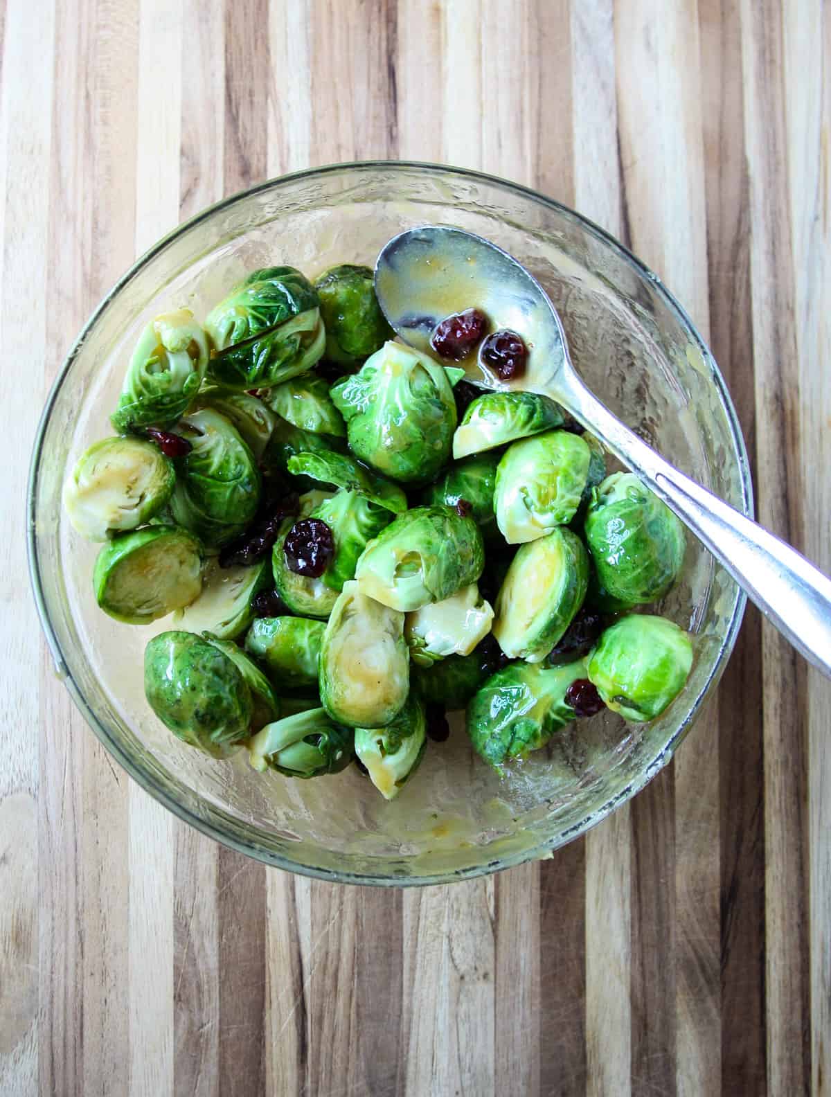 The ingredients being combined in a glass bowl.