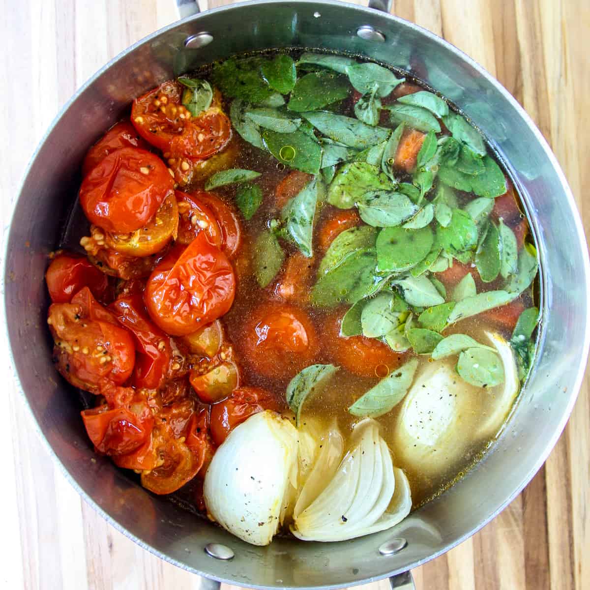 All of the soup ingredients in a large pot.