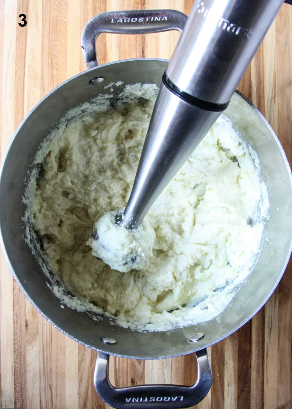 The ingredients pureed with an immersion blender.