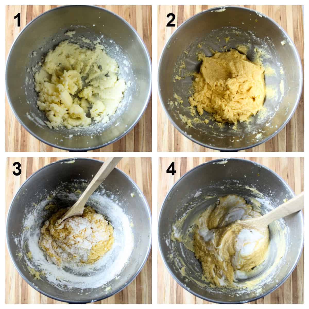 Steps one through four of the recipe process.
